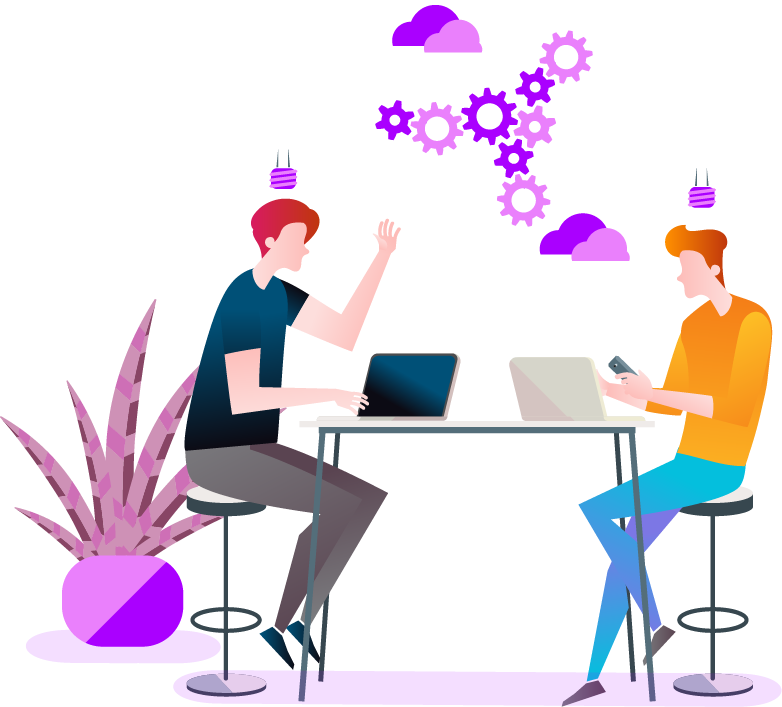 Illustration of people collaborating and solving a puzzle